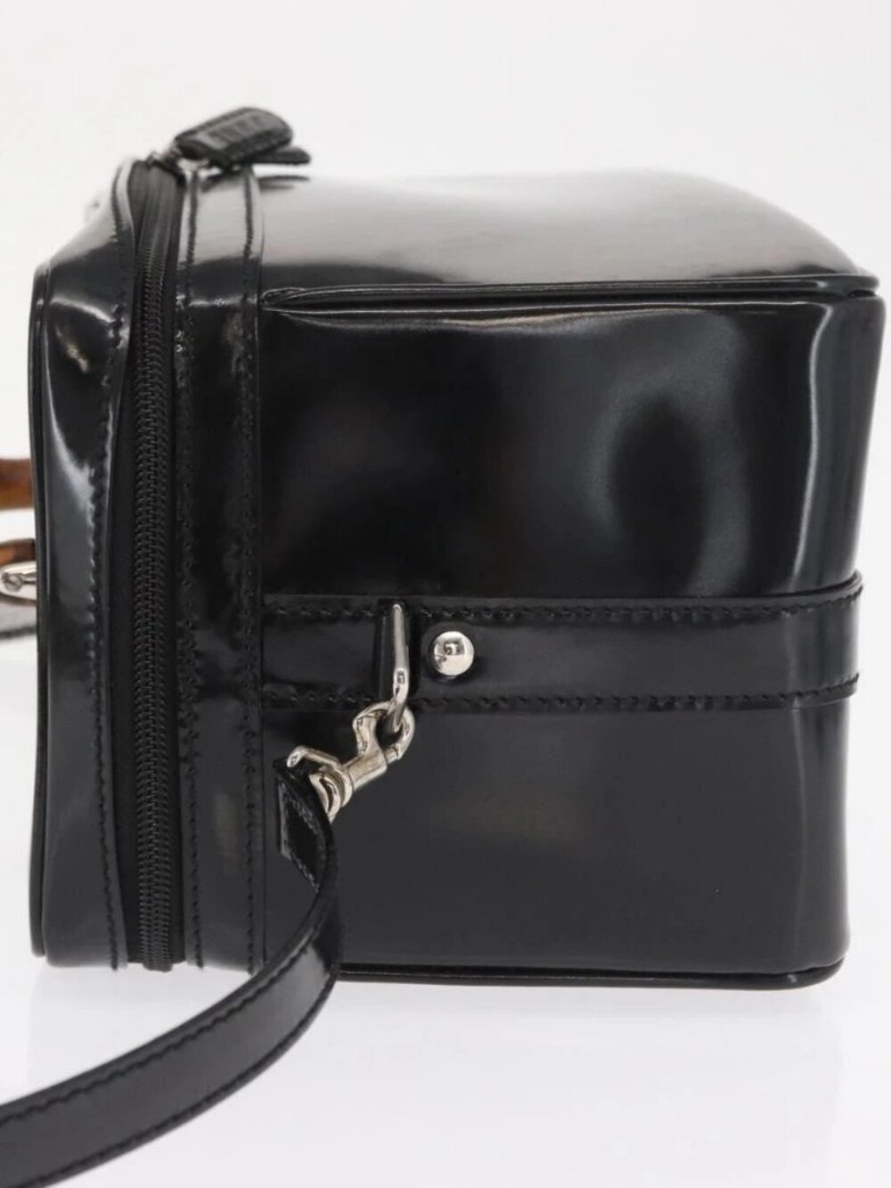 GUCCI Bamboo Vanity Hand Bag Patent 2way Black Silver 013 122 2491 Auth bs33063 - Picture 6 of 16